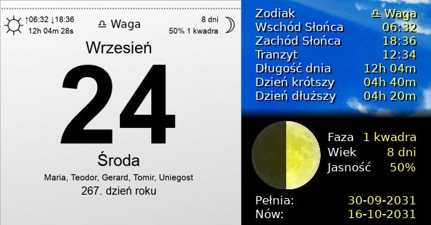 24 Września 2031 - Środa. Kartka z Kalendarza