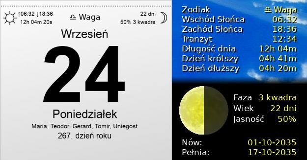 24 Września 2035 - Poniedziałek. Kartka z Kalendarza
