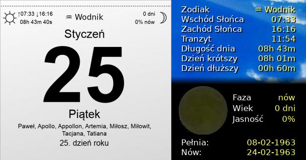 25 Stycznia 1963 - Piątek. Kartka z Kalendarza