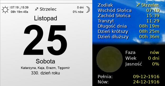 25 Listopada 1916 - Sobota. Kartka z Kalendarza