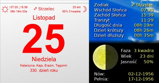 25 Listopada 1956 - Niedziela. Kartka z Kalendarza