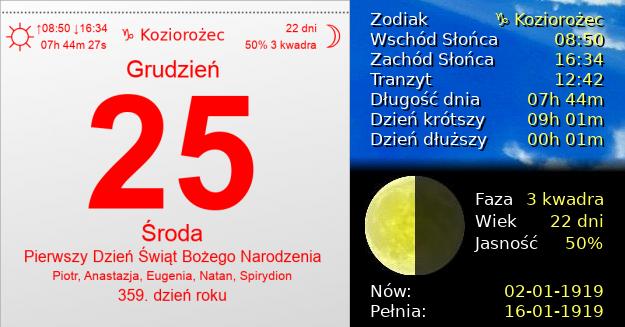 25 Grudnia 1918 - Pierwszy Dzień Świąt Bożego Narodzenia (kościoły zachodnie). Kartka z Kalendarza