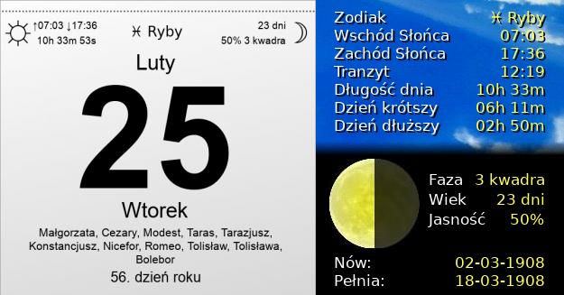 25 Lutego 1908 - Wtorek. Kartka z Kalendarza