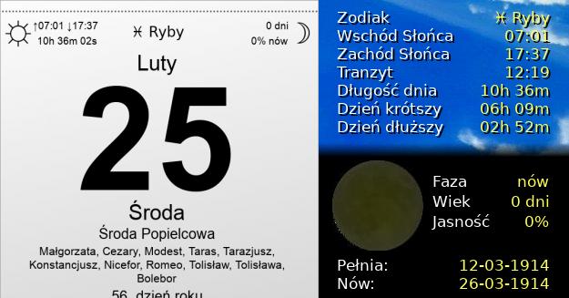 25 Lutego 1914 - Środa Popielcowa. Kartka z Kalendarza