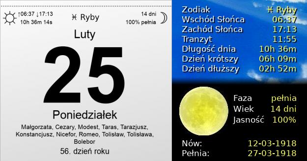 25 Lutego 1918 - Poniedziałek. Kartka z Kalendarza