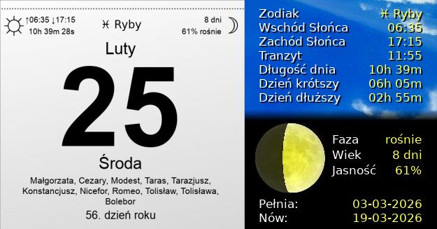 25 Lutego 2026 - Środa. Kartka z Kalendarza
