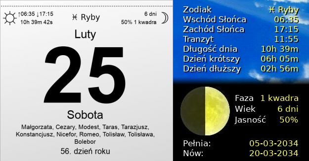 25 Lutego 2034 - Sobota. Kartka z Kalendarza