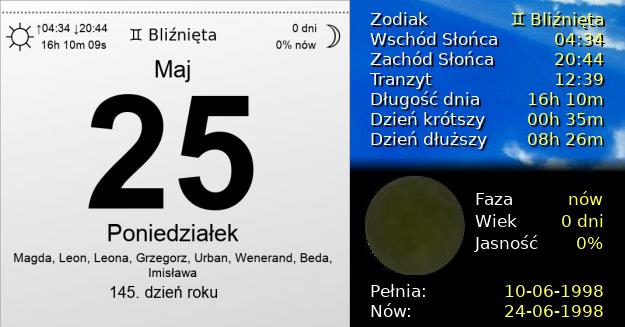 25 Maja 1998 - Poniedziałek. Kartka z Kalendarza