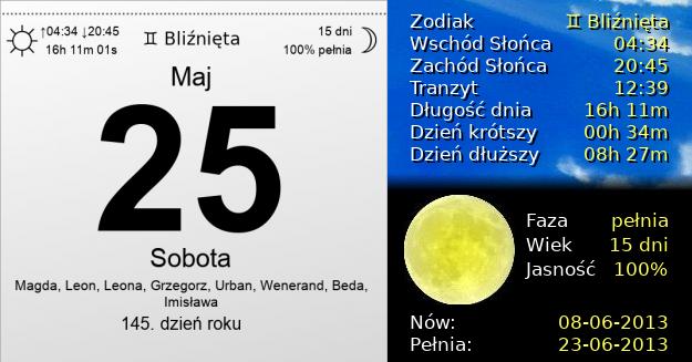 25 Maja 2013 - Sobota. Kartka z Kalendarza