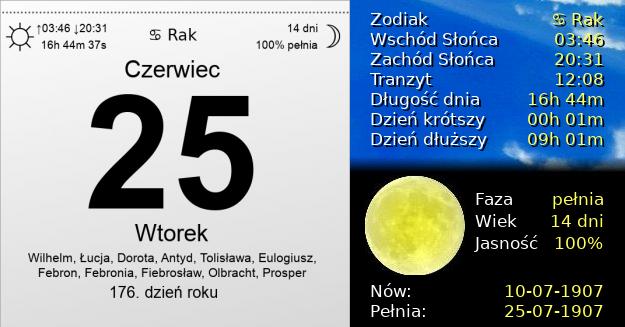 25 Czerwca 1907 - Wtorek. Kartka z Kalendarza