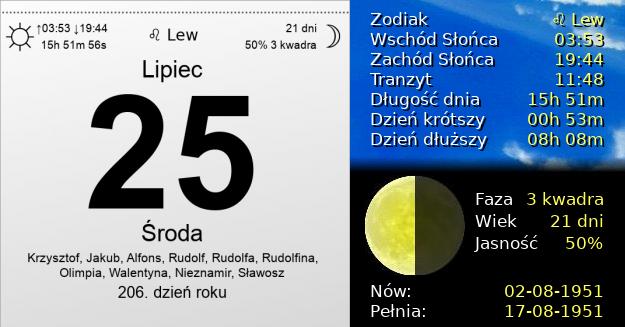 25 Lipca 1951 - Środa. Kartka z Kalendarza
