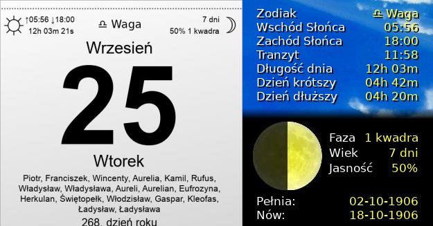 25 Września 1906 - Wtorek. Kartka z Kalendarza