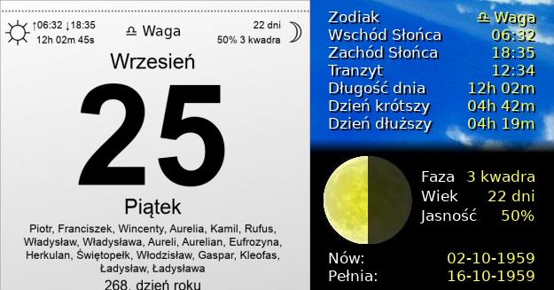 25 Września 1959 - Piątek. Kartka z Kalendarza