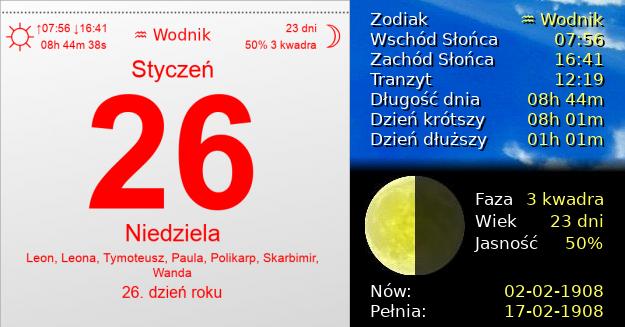 26 Stycznia 1908 - Niedziela. Kartka z Kalendarza