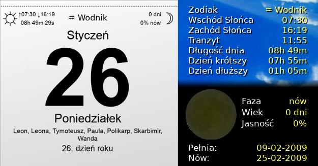 26 Stycznia 2009 - Poniedziałek. Kartka z Kalendarza
