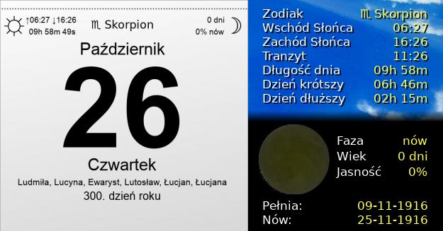 26 Października 1916 - Czwartek. Kartka z Kalendarza