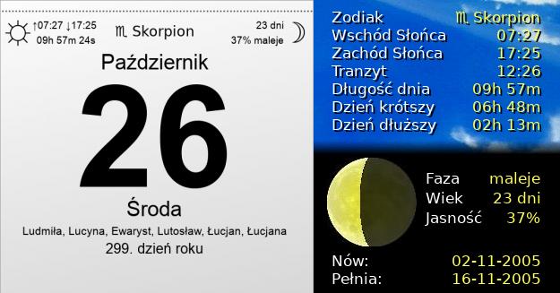 26 Października 2005 - Środa. Kartka z Kalendarza