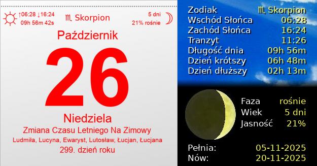 26 Października 2025 - Zmiana Czasu Letniego Na Zimowy. Kartka z Kalendarza