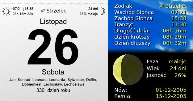 26 Listopada 2005 - Sobota. Kartka z Kalendarza