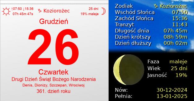 26 Grudnia 2024 - Drugi Dzień Świąt Bożego Narodzenia (kościoły zachodnie). Kartka z Kalendarza