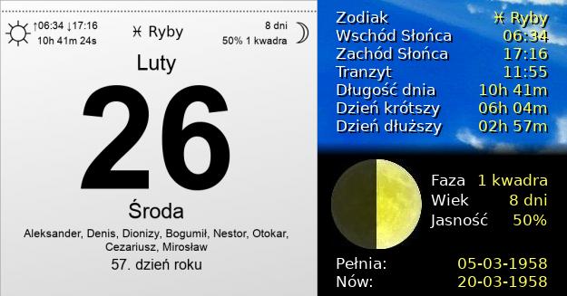 26 Lutego 1958 - Środa. Kartka z Kalendarza