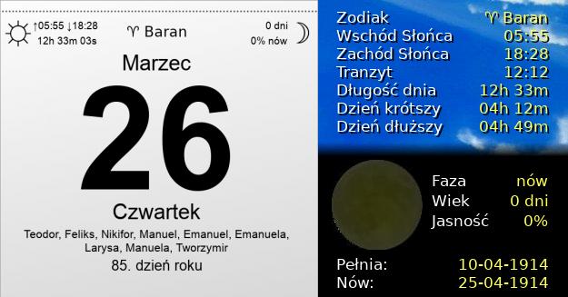 26 Marca 1914 - Czwartek. Kartka z Kalendarza