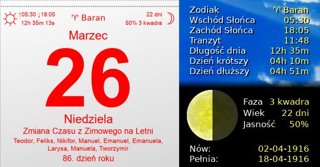 26 Marca 1916 - Zmiana Czasu z Zimowego na Letni. Kartka z Kalendarza
