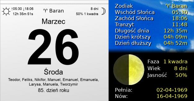 26 Marca 1969 - Środa. Kartka z Kalendarza