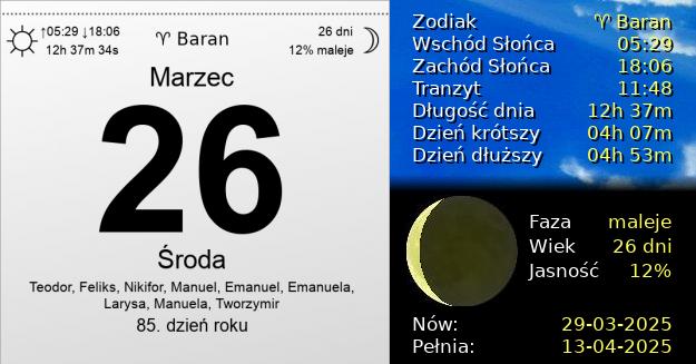 26 Marca 2025 - Środa. Kartka z Kalendarza