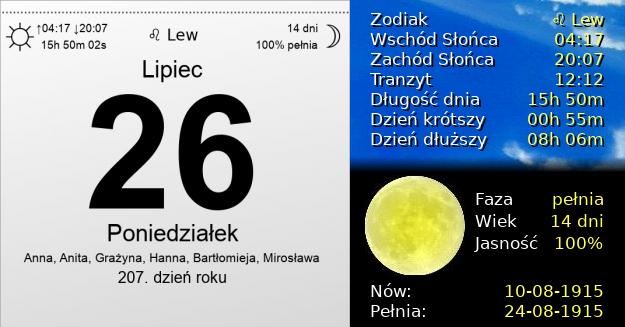 26 Lipca 1915 - Poniedziałek. Kartka z Kalendarza