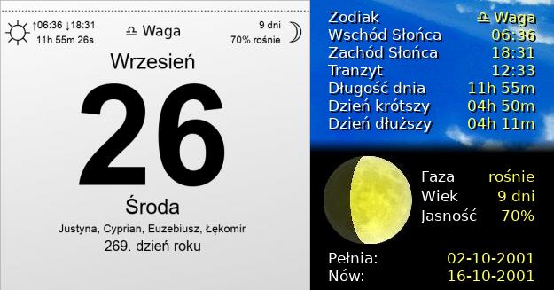 26 Września 2001 - Środa. Kartka z Kalendarza