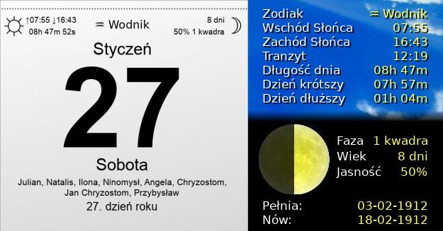 27 Stycznia 1912 - Sobota. Kartka z Kalendarza