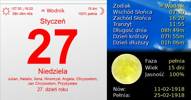 27 Stycznia 1918 - Niedziela. Kartka z Kalendarza