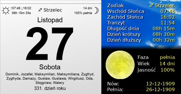 27 Listopada 1909 - Sobota. Kartka z Kalendarza