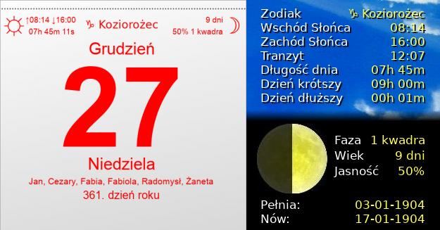 27 Grudnia 1903 - Niedziela. Kartka z Kalendarza