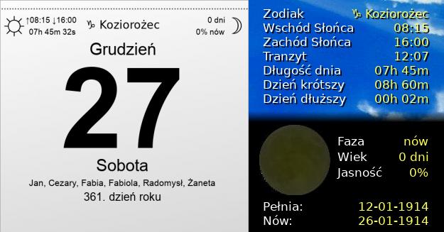 27 Grudnia 1913 - Sobota. Kartka z Kalendarza