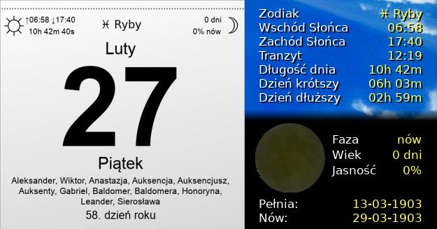 27 Lutego 1903 - Piątek. Kartka z Kalendarza