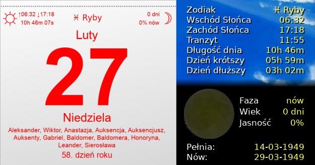 27 Lutego 1949 - Niedziela. Kartka z Kalendarza