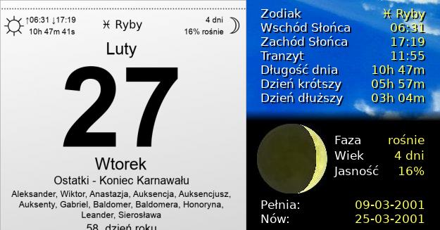 27 Lutego 2001 - Ostatki - Koniec Karnawału. Kartka z Kalendarza