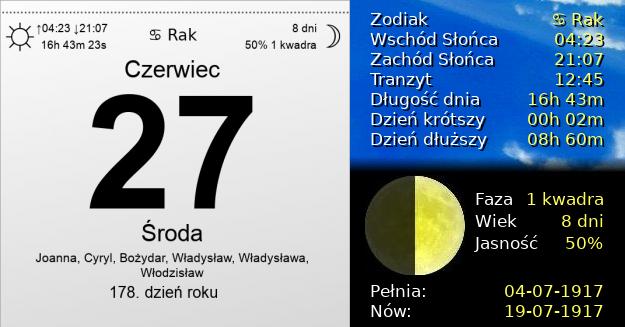 27 Czerwca 1917 - Środa. Kartka z Kalendarza