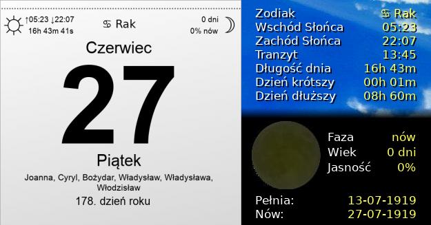 27 Czerwca 1919 - Piątek. Kartka z Kalendarza
