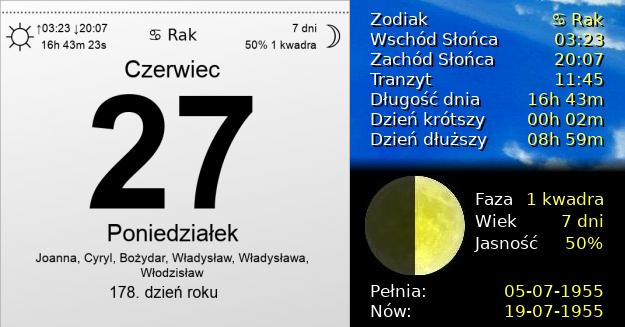 27 Czerwca 1955 - Poniedziałek. Kartka z Kalendarza