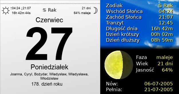 27 Czerwca 2005 - Poniedziałek. Kartka z Kalendarza