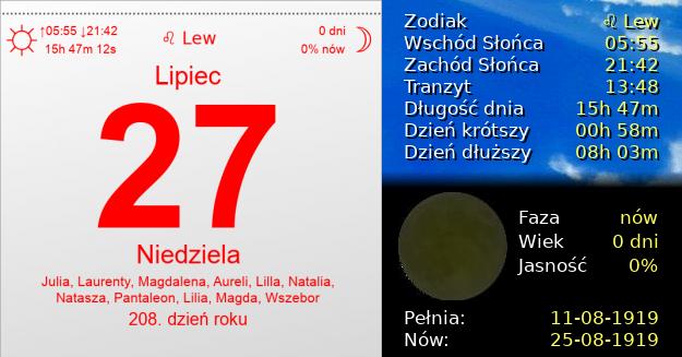 27 Lipca 1919 - Niedziela. Kartka z Kalendarza