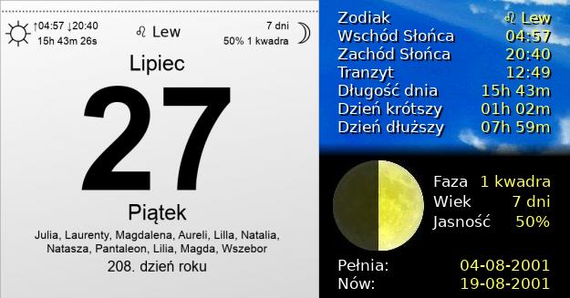 27 Lipca 2001 - Piątek. Kartka z Kalendarza