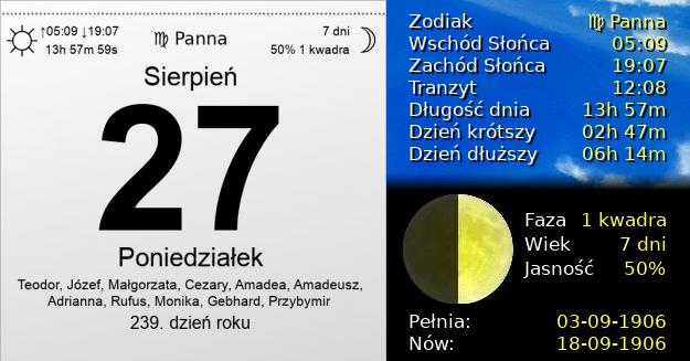 27 Sierpnia 1906 - Poniedziałek. Kartka z Kalendarza