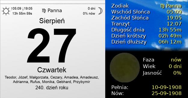 27 Sierpnia 1908 - Czwartek. Kartka z Kalendarza
