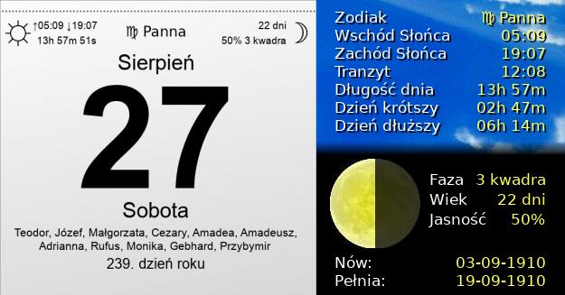 27 Sierpnia 1910 - Sobota. Kartka z Kalendarza
