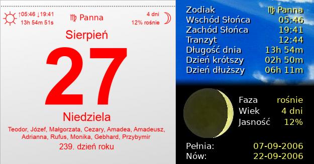 27 Sierpnia 2006 - Niedziela. Kartka z Kalendarza