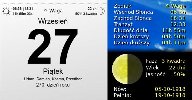 27 Września 1918 - Piątek. Kartka z Kalendarza